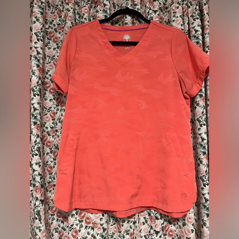 Healing Hands Coral Camo Scrub Top